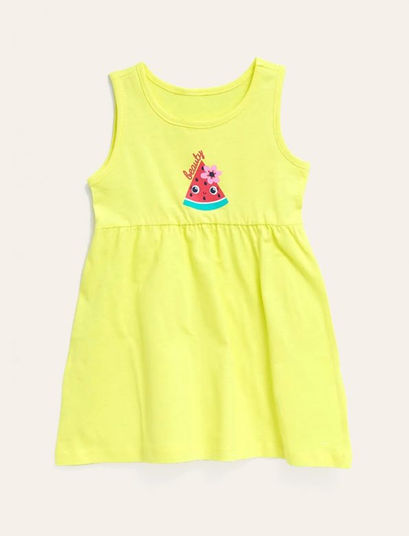 Girls Printed Yellow Dress