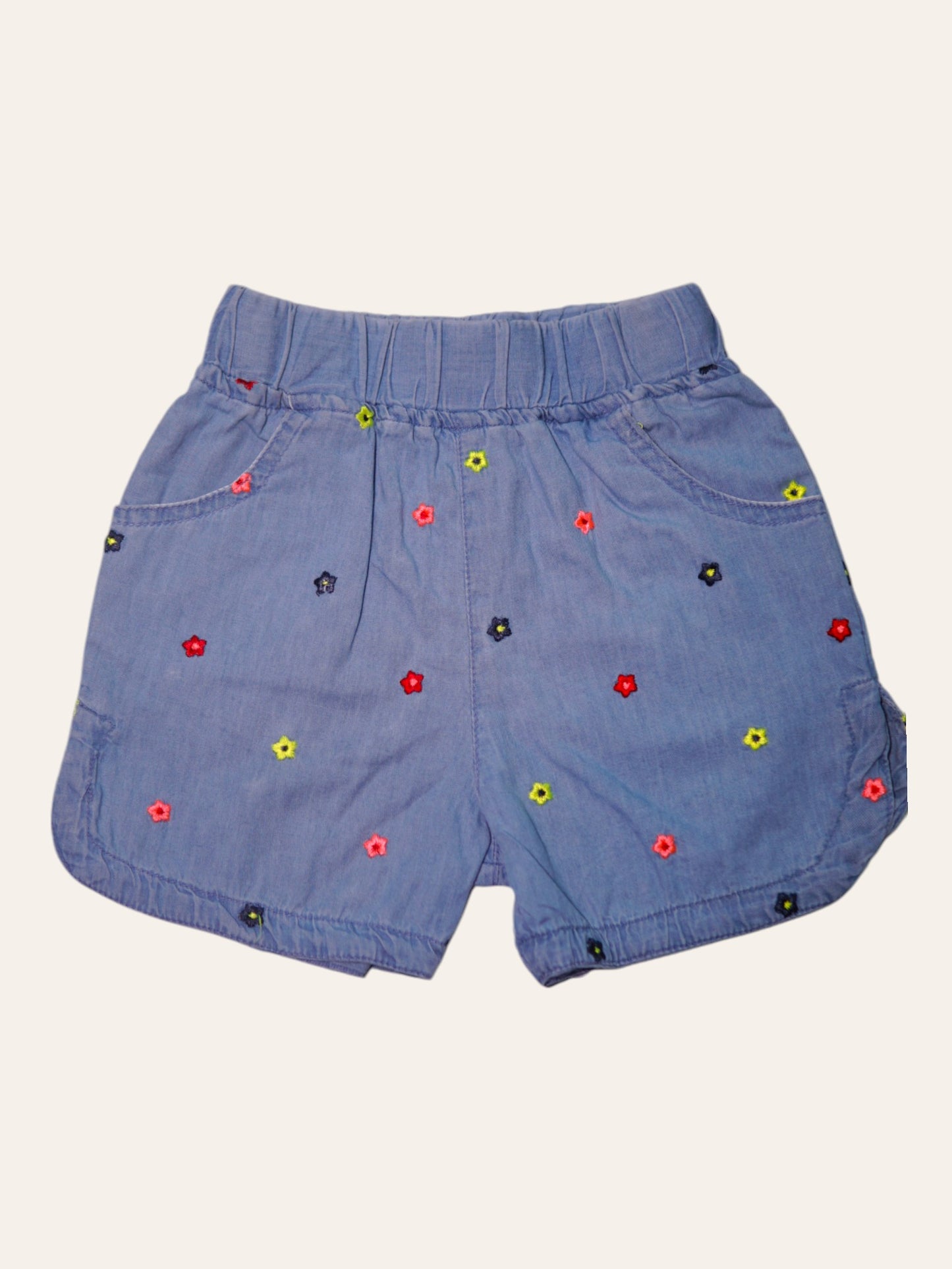 Girls Floral Embroidered Denim Short