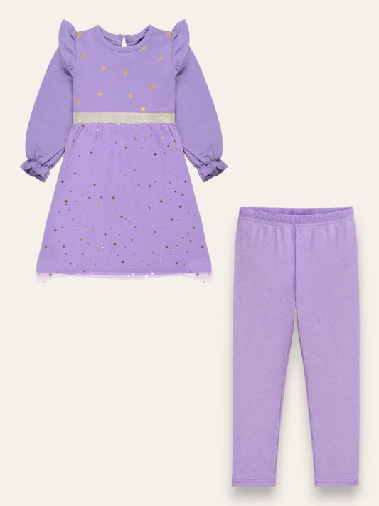 2 Pc Purple Tulle Dress & Legging Set