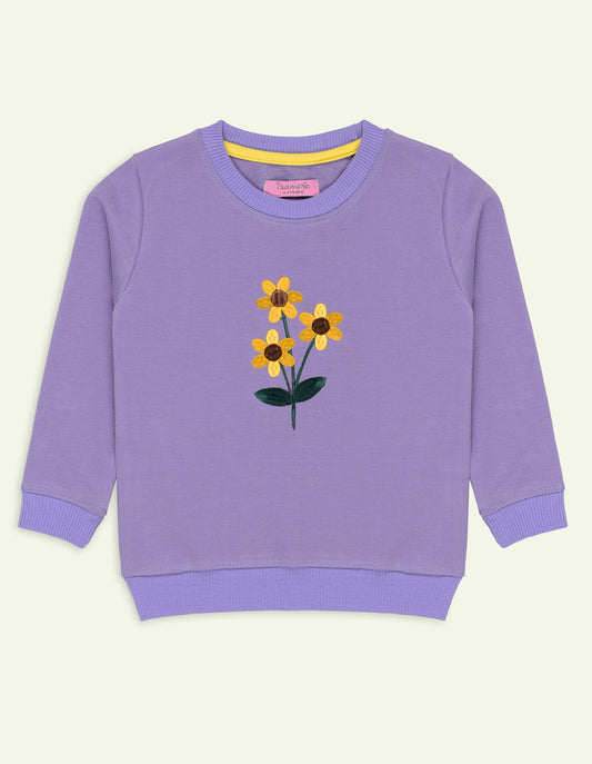 Purple Floral Embroidered Sweatshirt