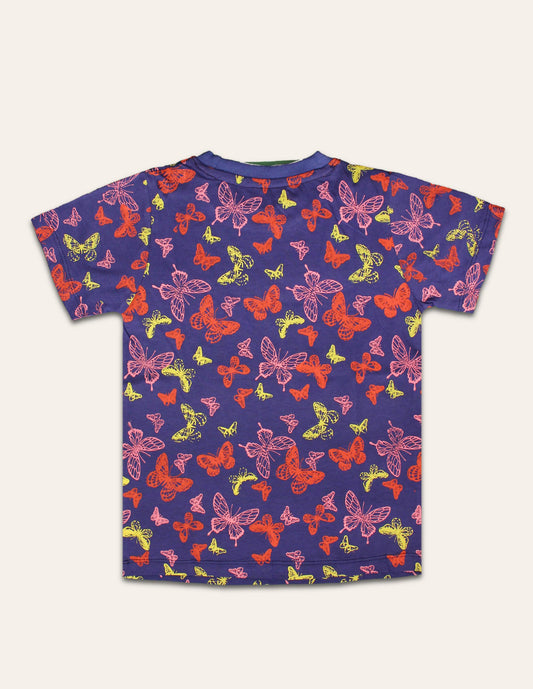 Navy Butterfly Printed Tee