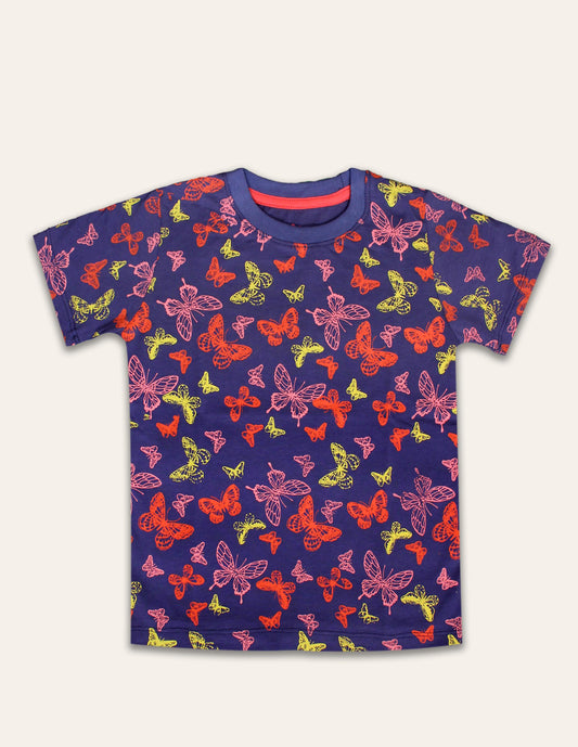Navy Butterfly Printed Tee