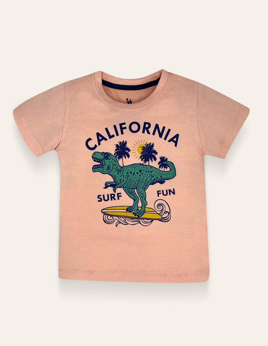 Peach Dinosaur Printed T-Shirt