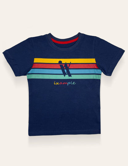 Navy Multi Stripe Printed T-Shirt