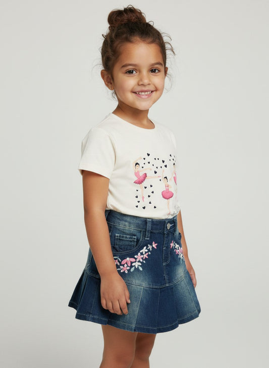 Girls Embroidered Denim Skirt