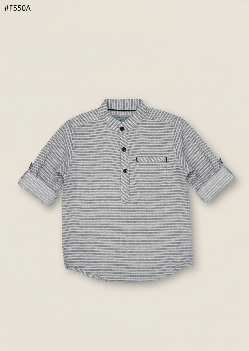 White and Grey Striped Casual Shirt
