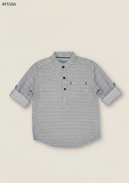 White and Grey Striped Casual Shirt