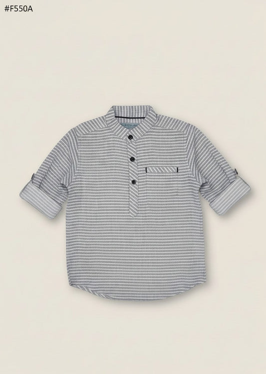 White and Grey Striped Casual Shirt