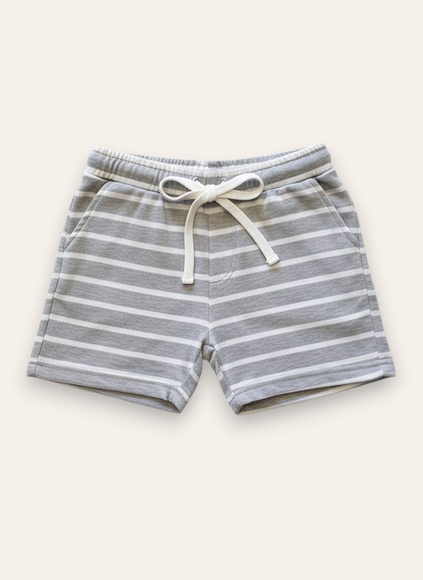 Heather Grey White Stripes Terry Shorts