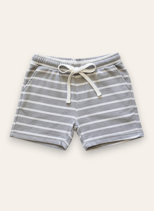 Heather Grey White Stripes Terry Shorts
