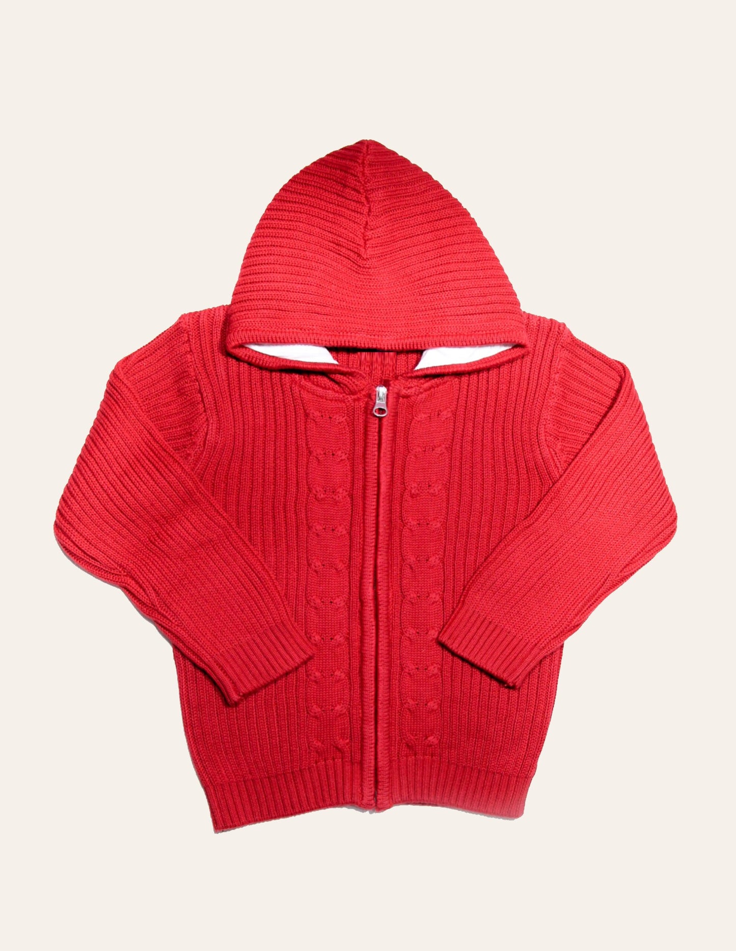 Red Cable-Knit Hoody