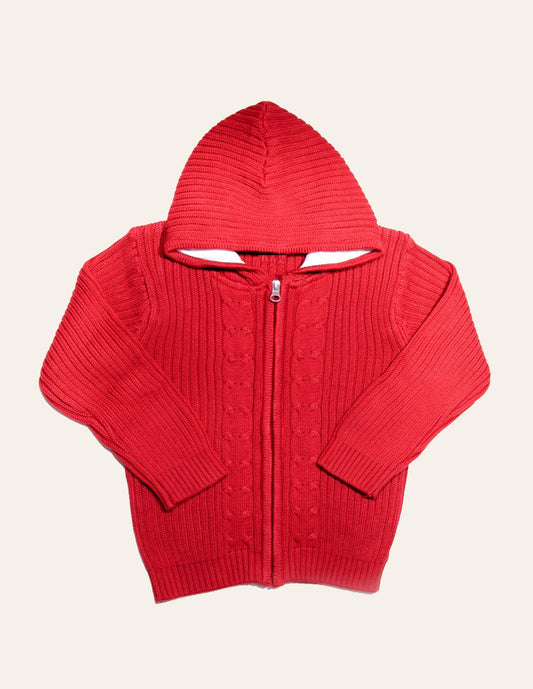 Red Cable-Knit Hoody
