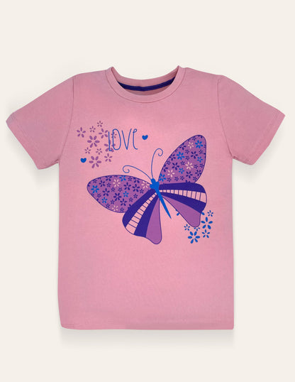 Pink Butterfly Print T-Shirt