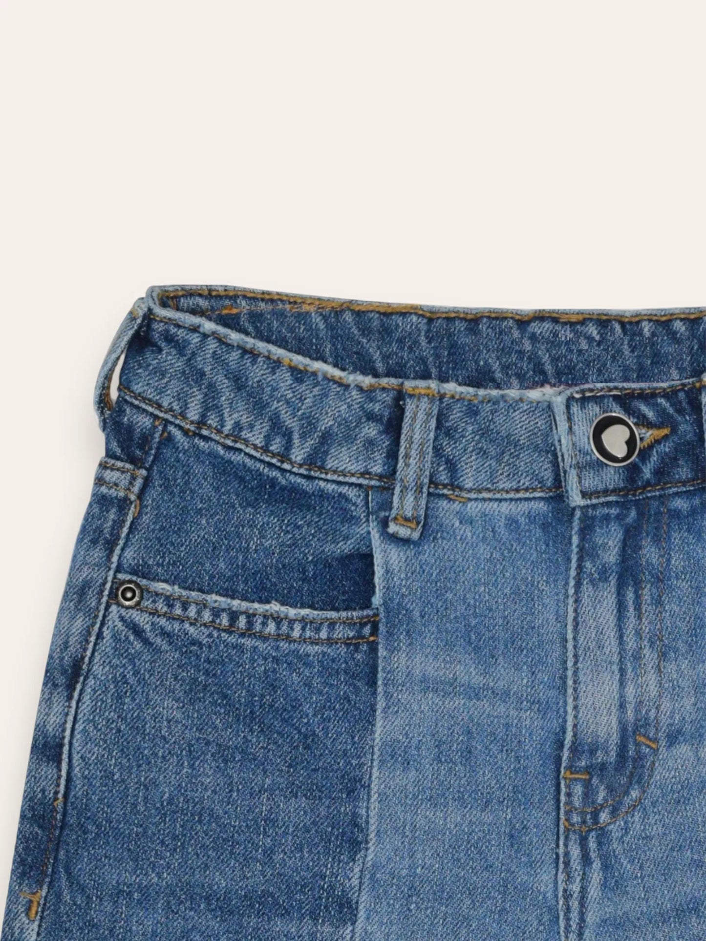 Cut and Sew Flared Denim Jeans