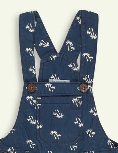 Boys Navy Twill Dungaree Set with Striped T-Shirt