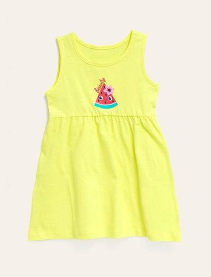 Girls Printed Yellow Dress