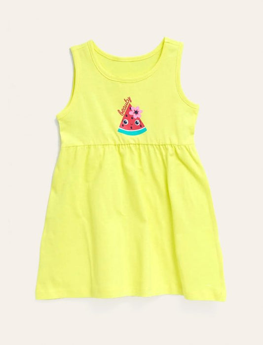 Girls Printed Yellow Dress