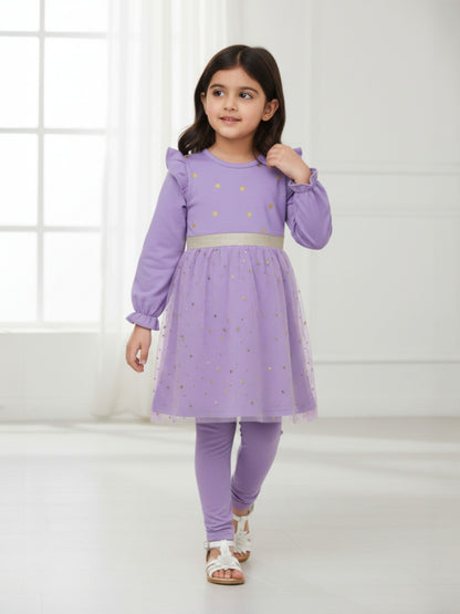 2 Pc Purple Tulle Dress & Legging Set