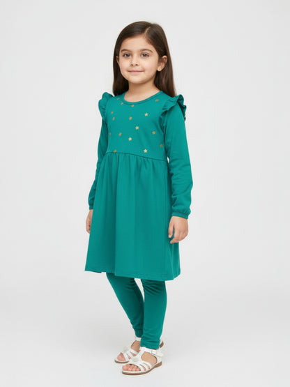 2 Pc Long Sleeves Girls Dress & Tights Set