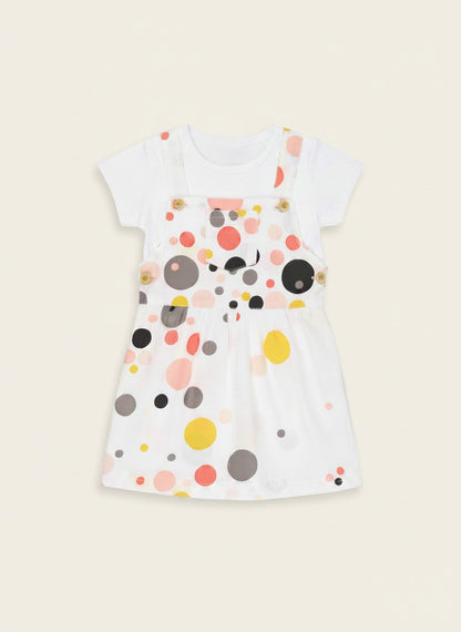 Girls Multi-Color Polka Dot Pinafore Dress Set