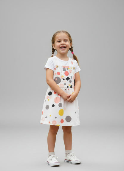 Girls Multi-Color Polka Dot Pinafore Dress Set