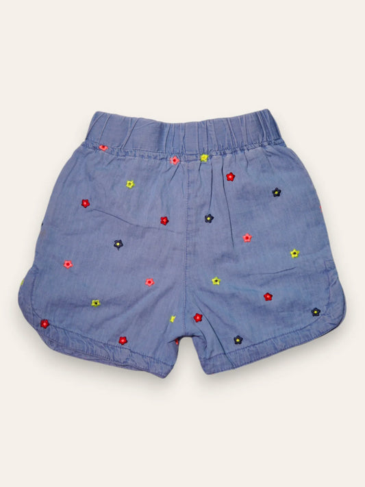 Girls Floral Embroidered Denim Short