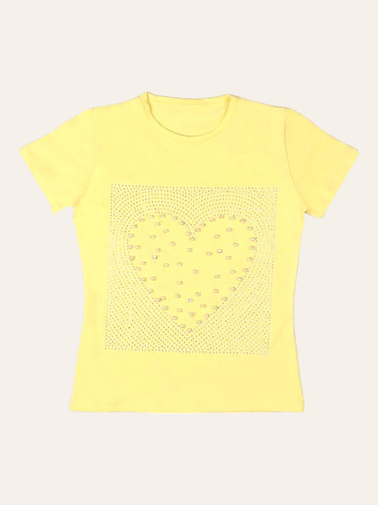 Yellow Heart Embellished Tee