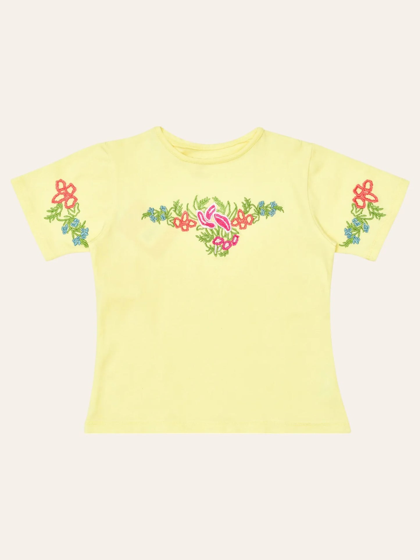 Girls Yellow Embroidered Tee