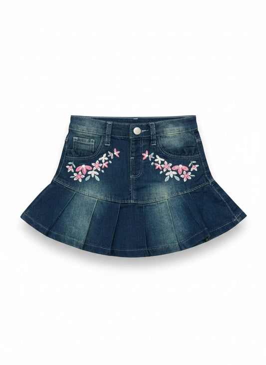 Girls Embroidered Denim Skirt