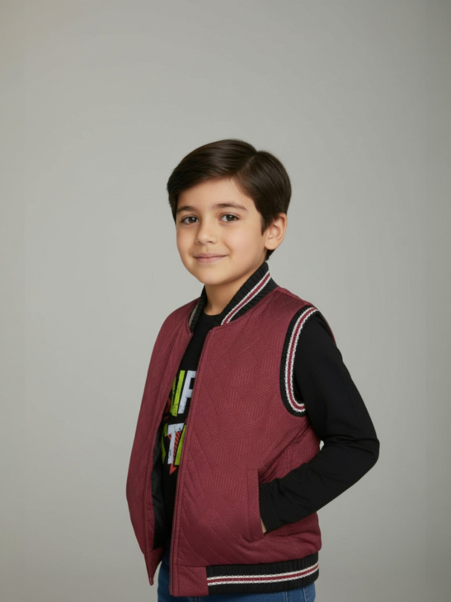 Maroon Sleeveless Zipper Jacket