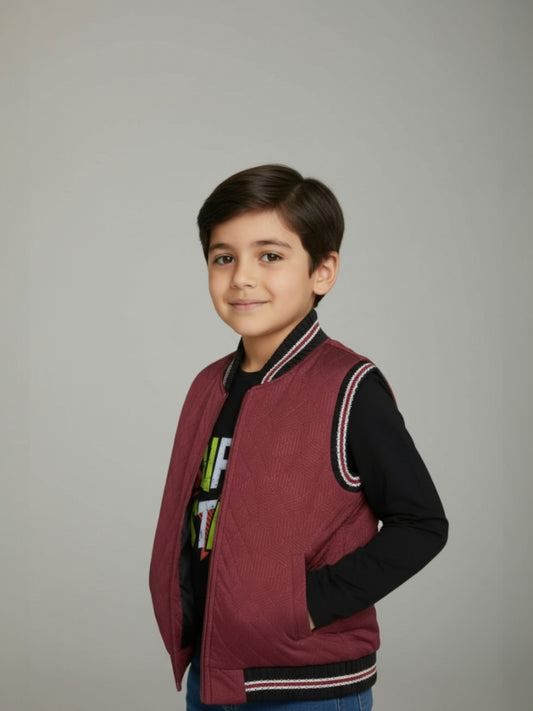 Maroon Sleeveless Zipper Jacket