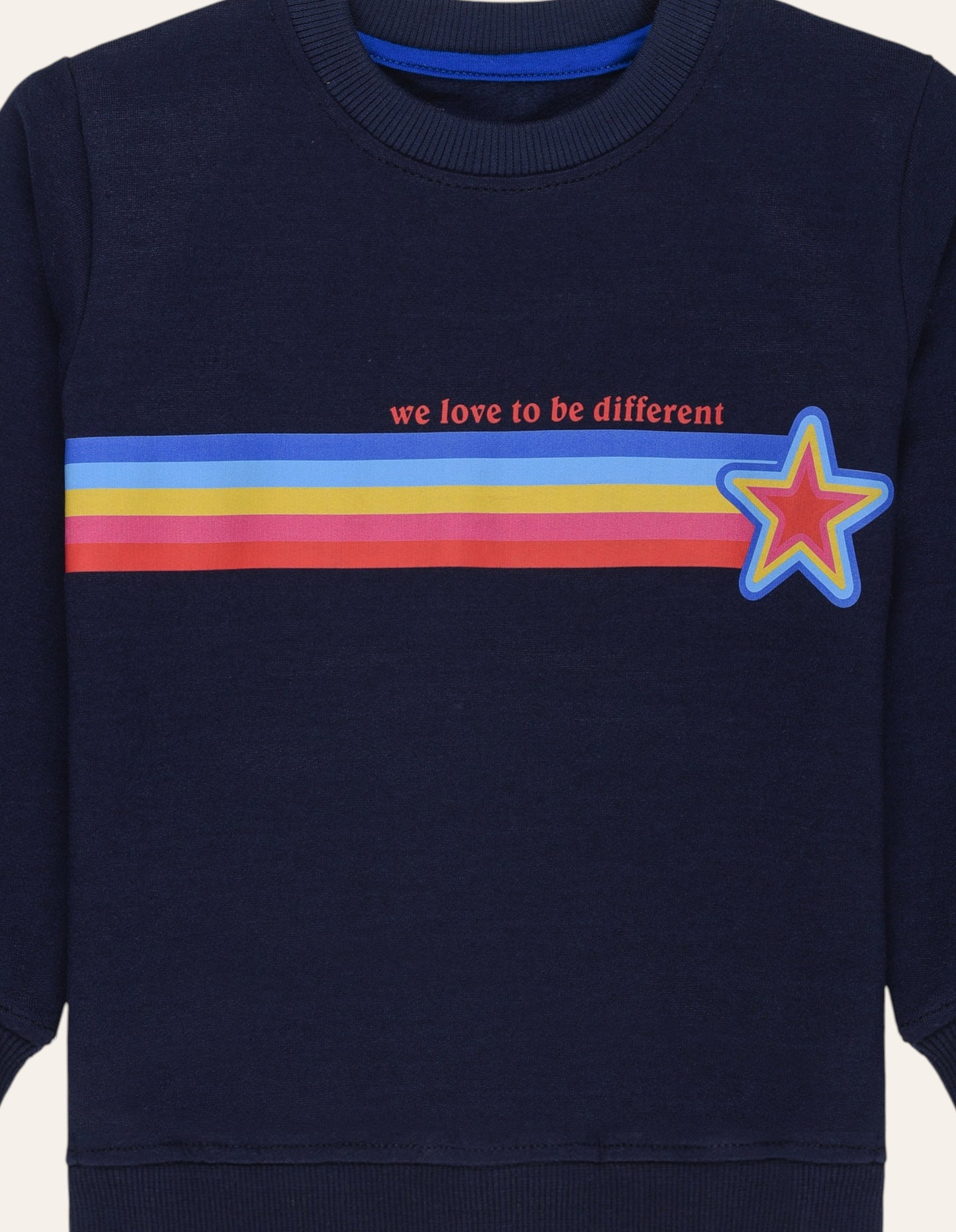 Navy Fleece Multi Color Printed Sweatshirt