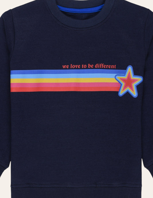 Navy Fleece Multi Color Printed Sweatshirt