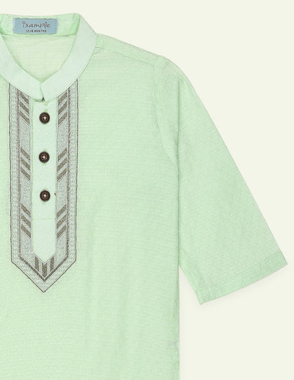 Boys Mint Green Embroidered Kurta