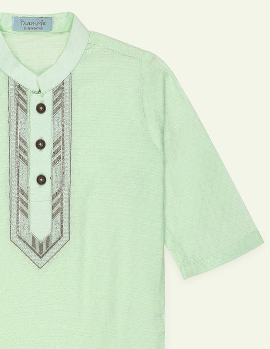 Boys Mint Green Embroidered Kurta
