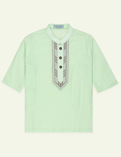 Boys Mint Green Embroidered Kurta