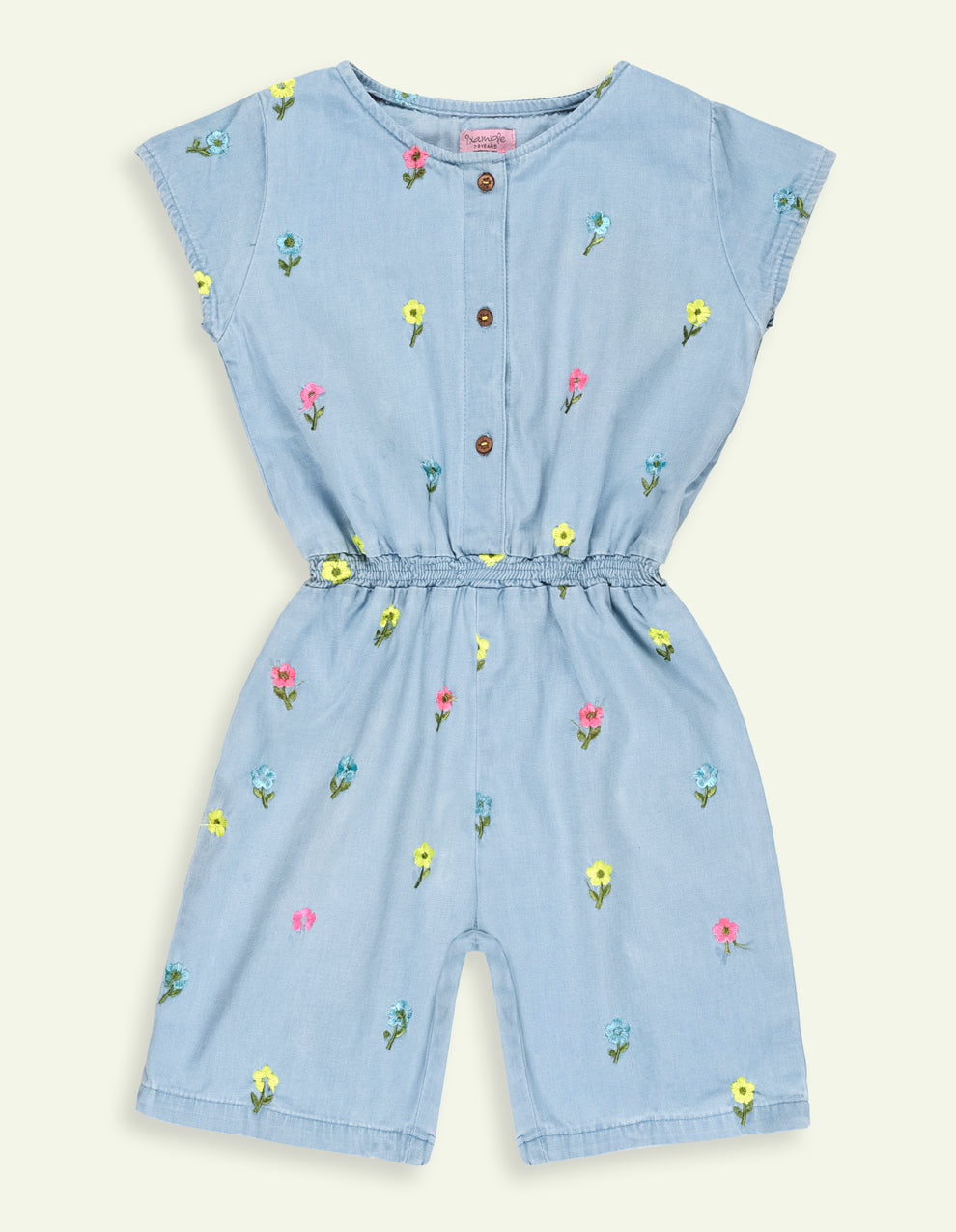 Girls Floral Embroidered Denim Playsuit