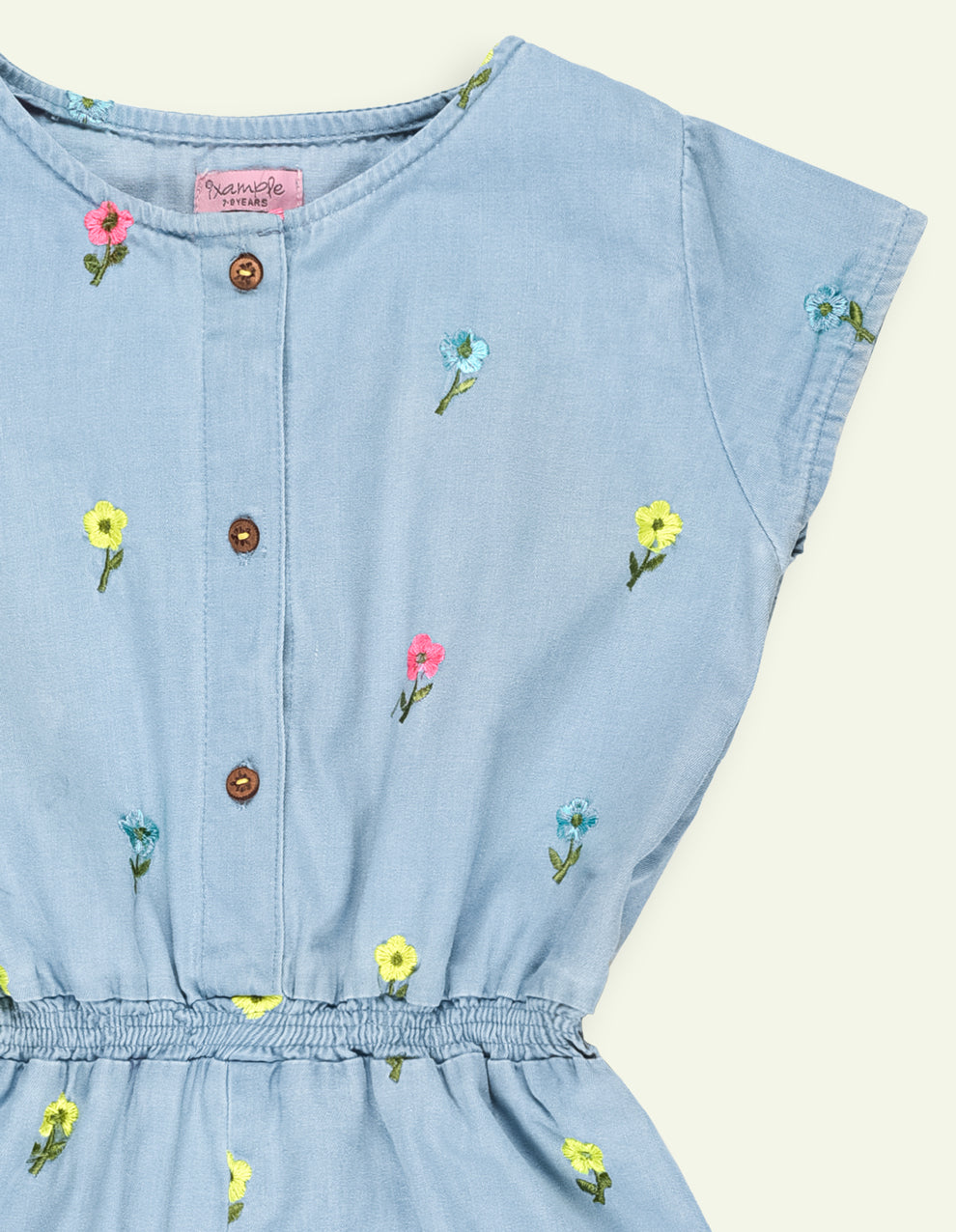 Girls Floral Embroidered Denim Playsuit