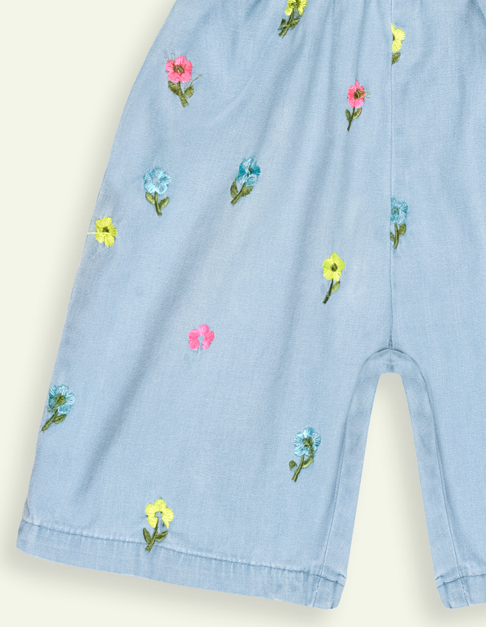 Girls Floral Embroidered Denim Playsuit