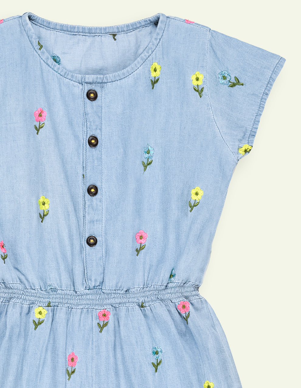 Girls Floral Embroidered Denim Jumpsuit