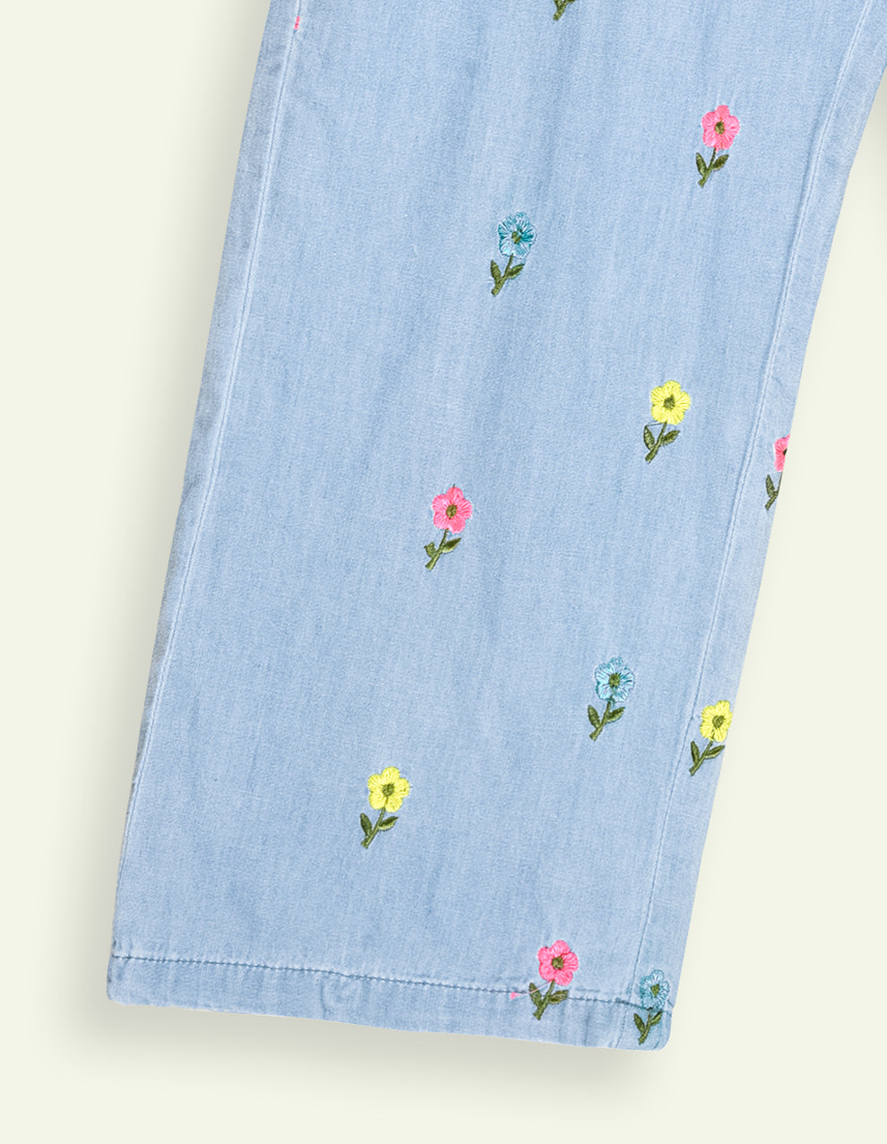 Girls Floral Embroidered Denim Jumpsuit