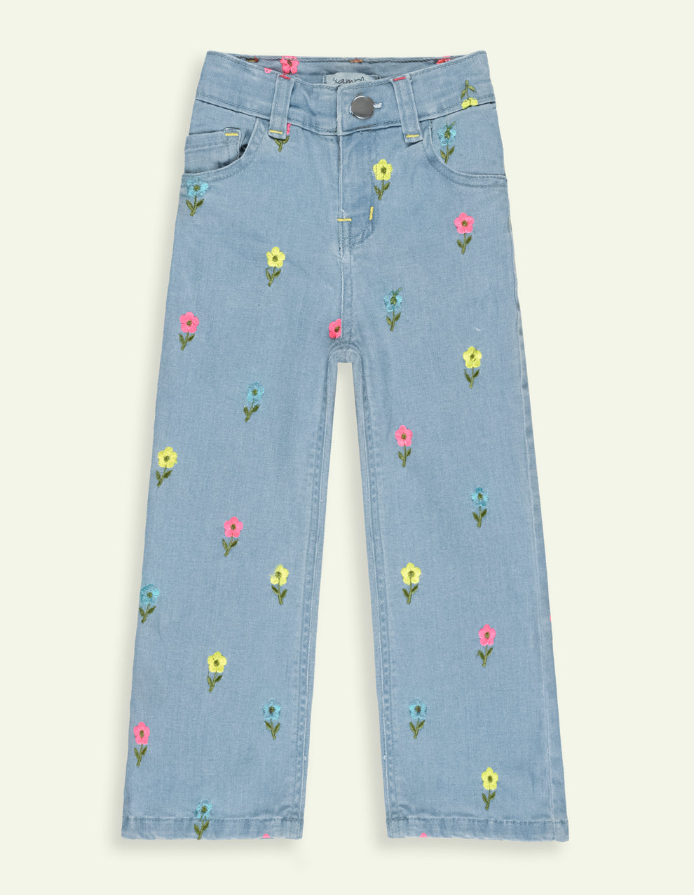 Wide Leg Embroidered Denim Jeans
