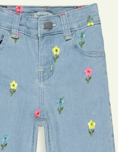 Wide Leg Embroidered Denim Jeans