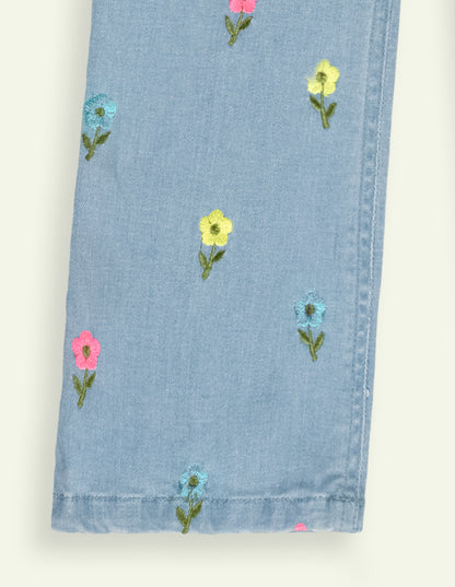 Wide Leg Embroidered Denim Jeans