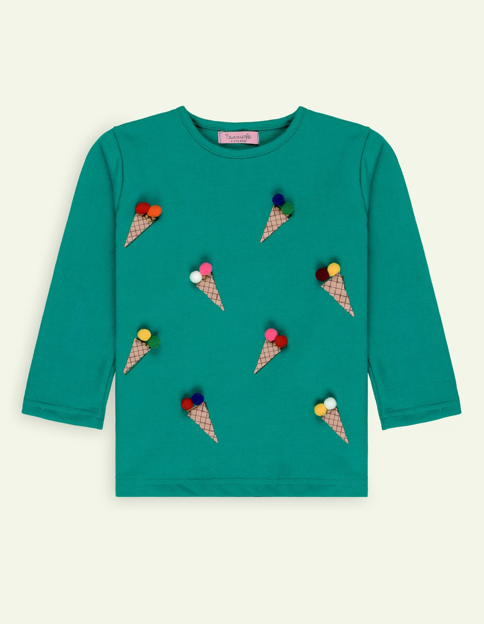 Waffle Printed Tshirt with Pom Pom Detail