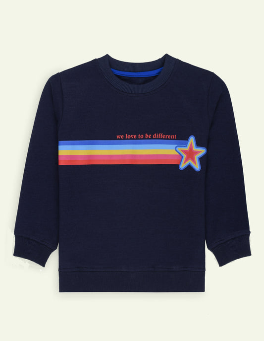 Navy Fleece Multi Color Printed Sweatshirt