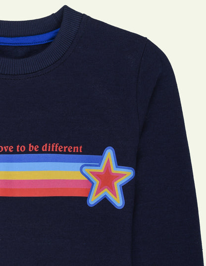 Navy Fleece Multi Color Printed Sweatshirt