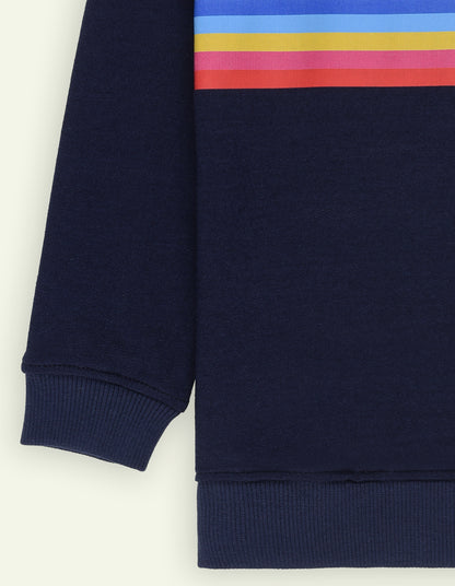 2 Pc Navy Fleece Multi Color Printed Sweatshirt & Trouser Set