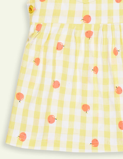 Girls Yellow White Check Pinafore Dress Set