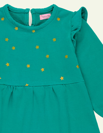 Green Long Sleeves Printed Frock